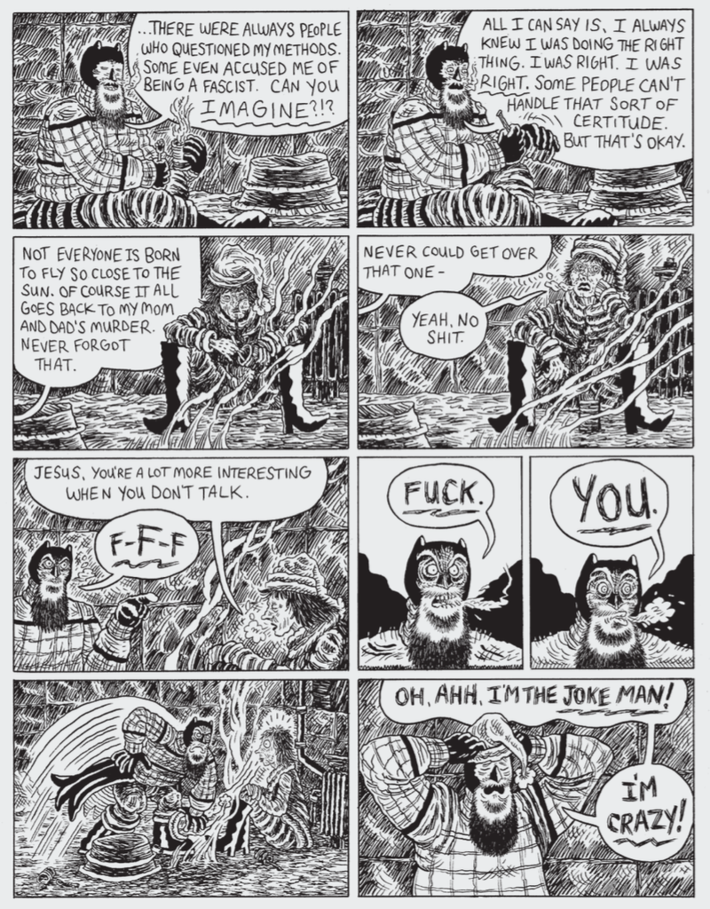 Two characters who are definitely not Batman and Joker have an argument in “Twilight of the Bat”